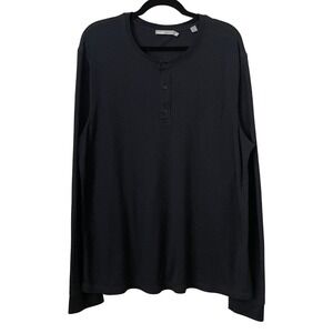 Vince Shirt Mens Size XXL Black Henley Ribbed Knit Long Sleeve Preppy Stretchy